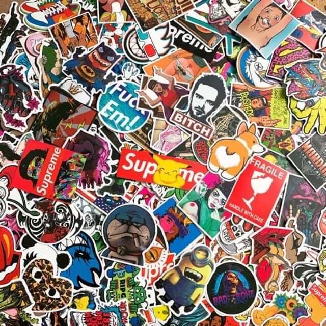 Sỉ 1000 miếng sticker nhám chống thấm nước dán nón bh, xe, laptop, vali,...