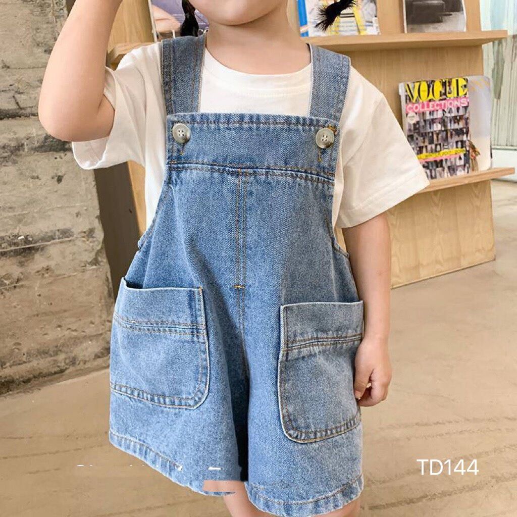 Set yếm jean phối áo thun cotton cho bé gái