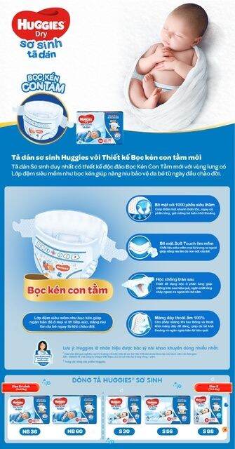 [Tặng 8 miếng] Tã dán sơ sinh Huggies S 88 miếng. Date 2024