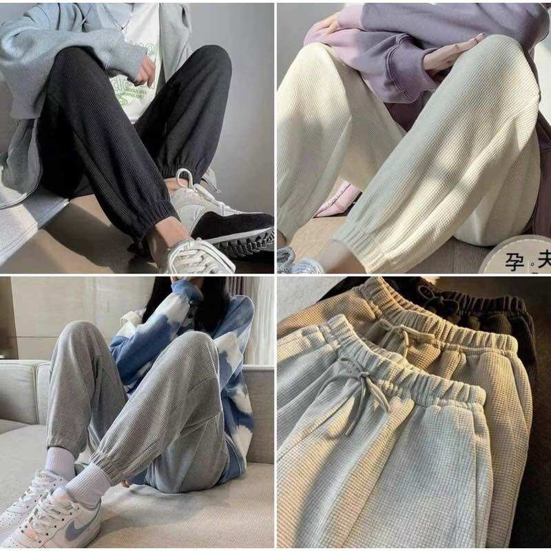 Quần jogger nhung tăm nữ cạp chun , quần bom nữ lưng chun vải nhung mịn siêu ấm - song ngư store