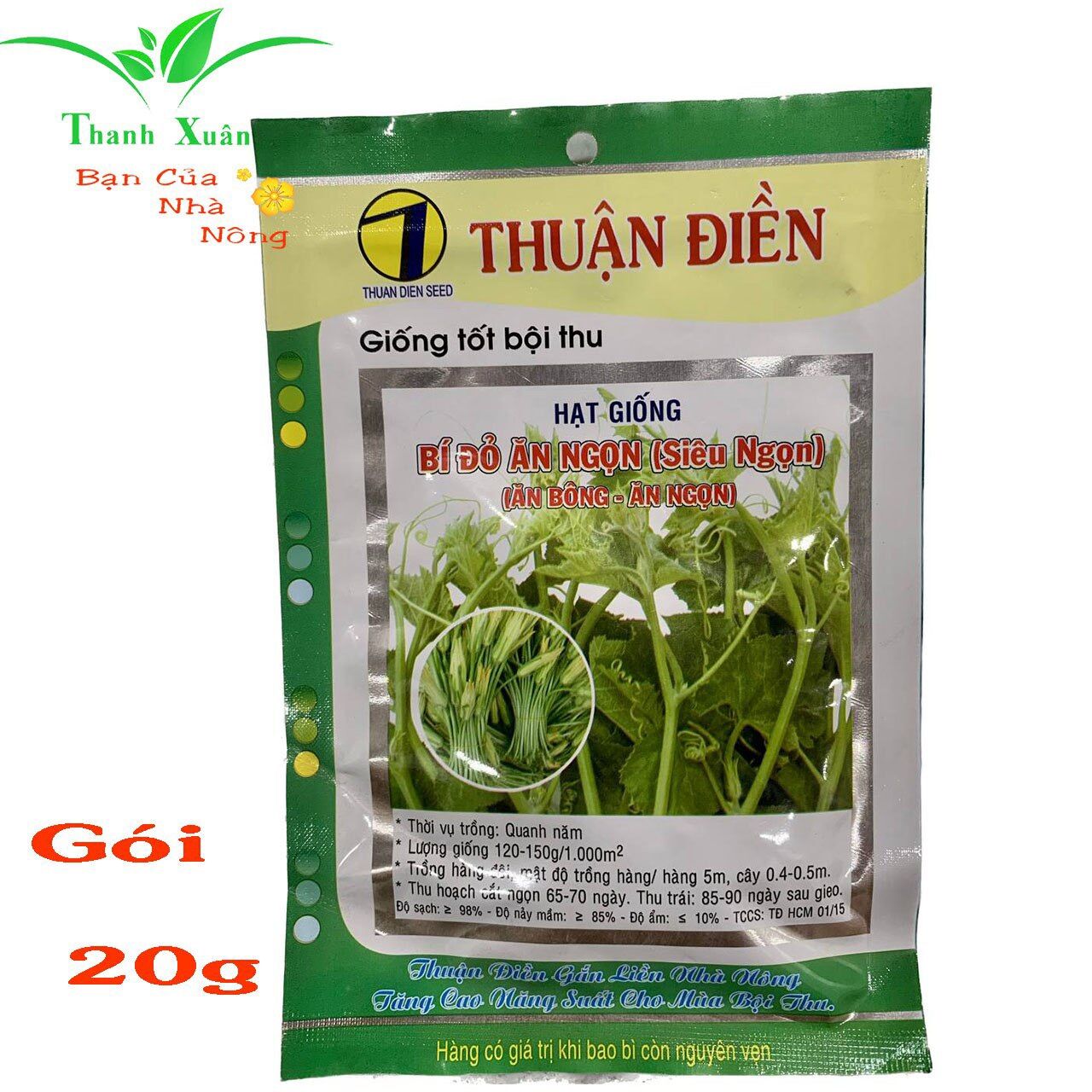 Hạt giống bí ăn ngọn siêu ngọn gói 20g
