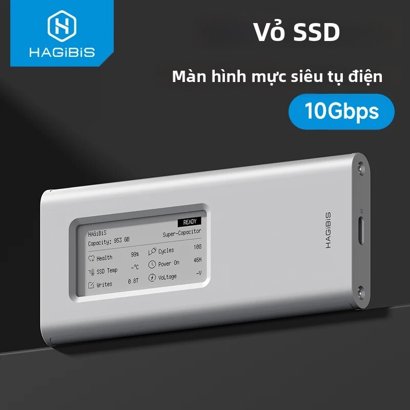 Hagibis | Vỏ SSD NVMe Hagibis M.2 Với Màn Hình E-Ink, Tốc Độ 10Gbps, Vỏ Ngoài Bằng Nhôm Dành Cho SSD 2230/2242/2260/2280 - Giao Diện USB Giá 1,445,000 Đồng*Miễn phí vận chuyển
