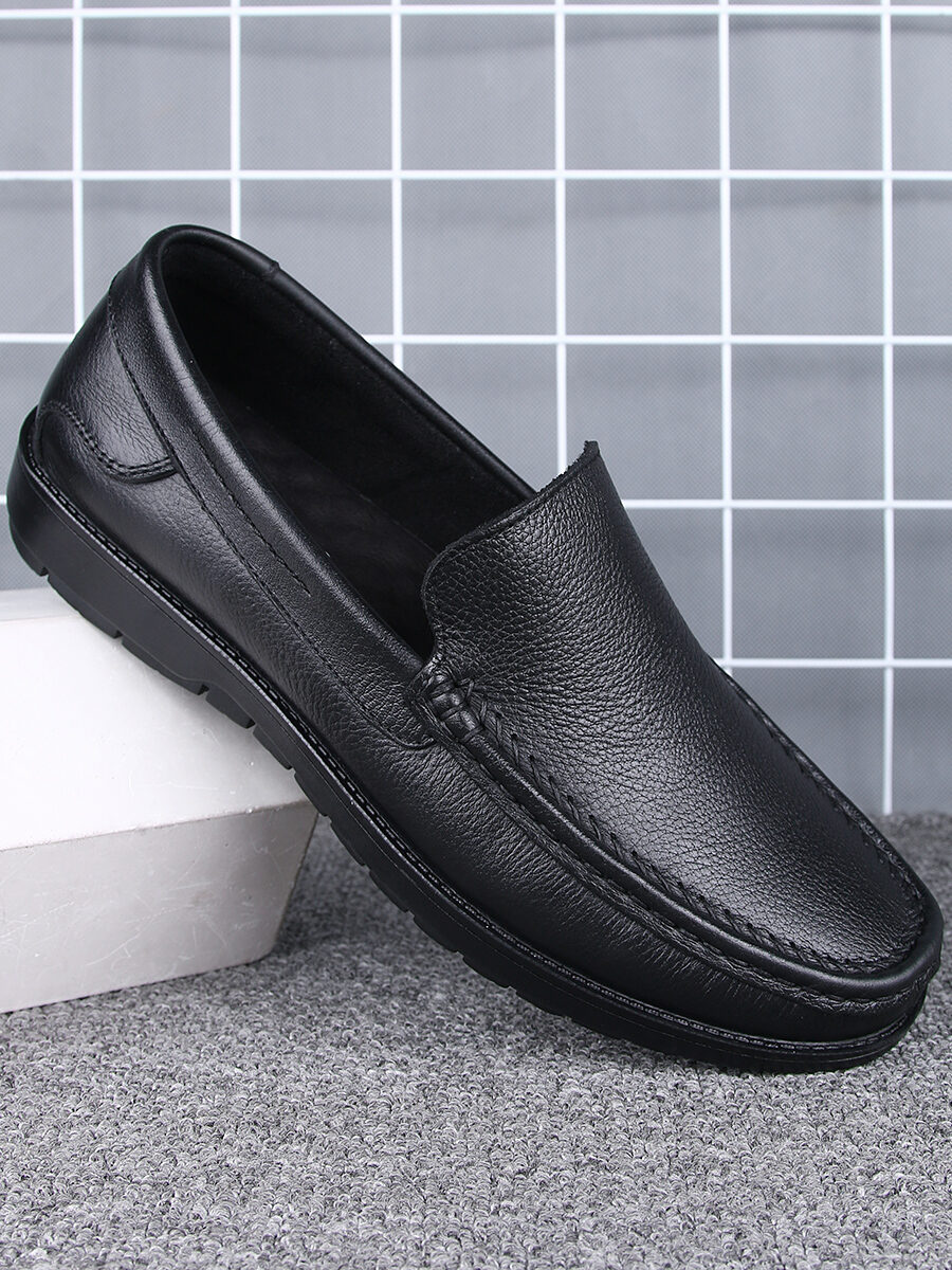 Giày Da Thường Ngày Cho Nam Đế Mềm Thoáng Khí Mùa Hè Một Bước Đầu Da Bò Lớp Trên Cùng Giày Da Thật Cho Bố Trung Niên