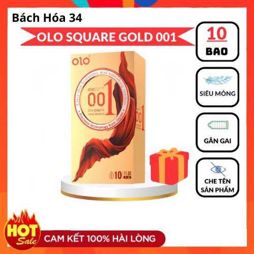 Hộp 10 chiếc bao cao su olo red thin 001 square gold - siêu mỏng, gân gai, bó sát