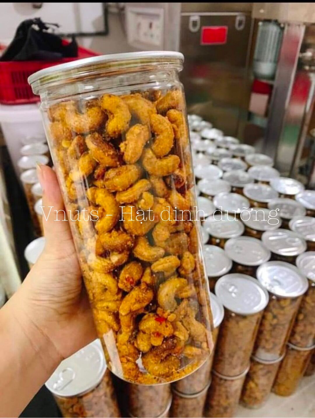 500gr hạt điều rang tỏi ớt đóng hộp thơm ngon đậm đà