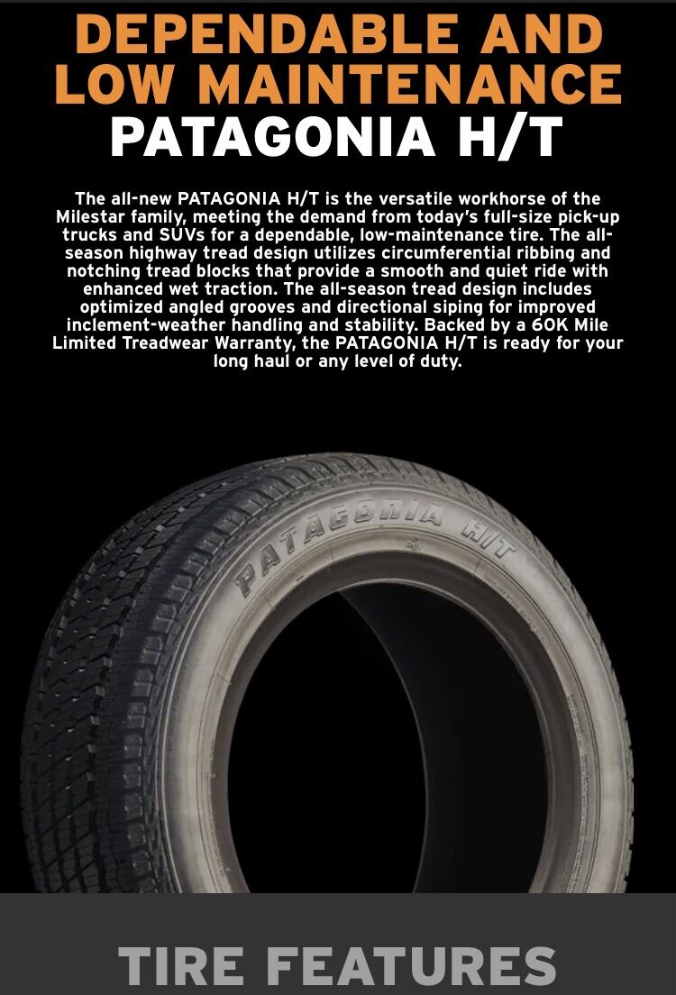 Lốp xe ôtô milestar 245/70r16 patagonia h/t - lốp thương hiệu mỹ, chất lượng cao