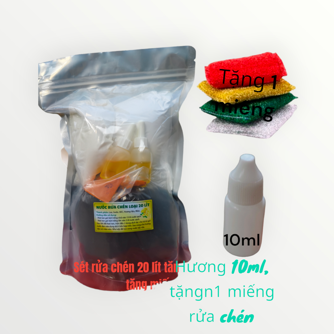 Rửa chén 20 lít tăng thêm hương thơm 10ml, tặng 1 miếng rửa chén