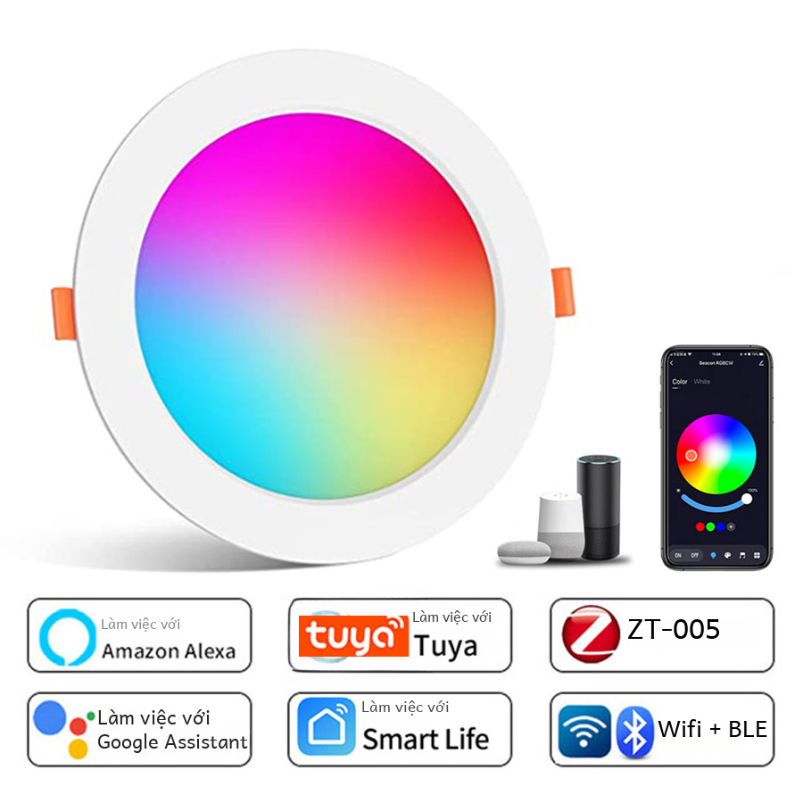 Đèn Led Downlight Thông Minh Wifi Zigbee Tương Thích Đèn Tròn Có Thể Điều Chỉnh Độ Sáng Với Đổi Màu Alexa Google Home Vocie Control 5w-15w