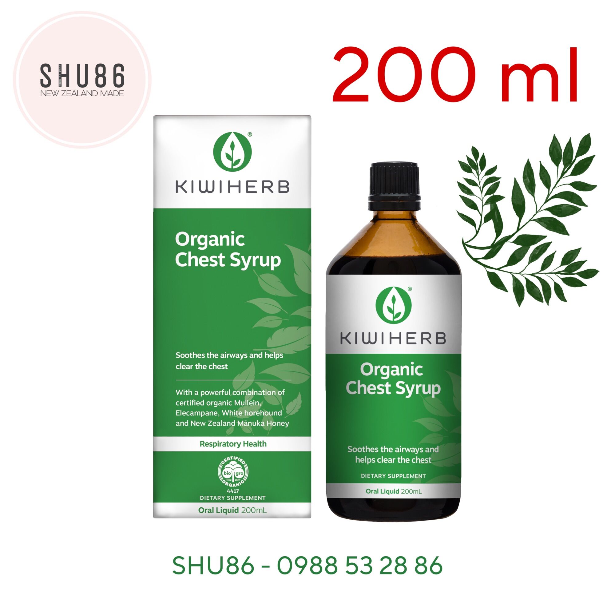 Kiwiherb Organic Chest Syrup - Siro giảm ho cho cả gia đình