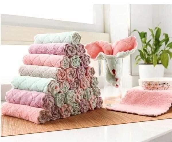 Sét 10 khăn lau bếp đa năng 2 mặt siêu thấm nước mềm mịn