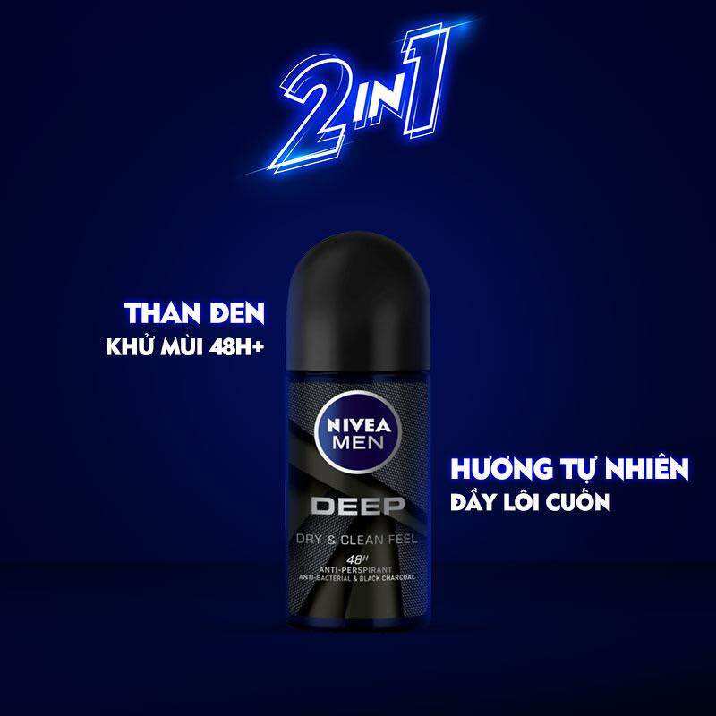 Lăn Ngăn Mùi NIVEA MEN Deep Than Hoạt Tính 50ml