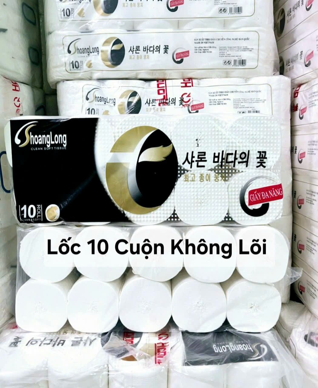    ComBo 3 Lốc   Lốc 10 Cuộn Giấy Vệ Sinh Hoàng Long Không Lỏi 