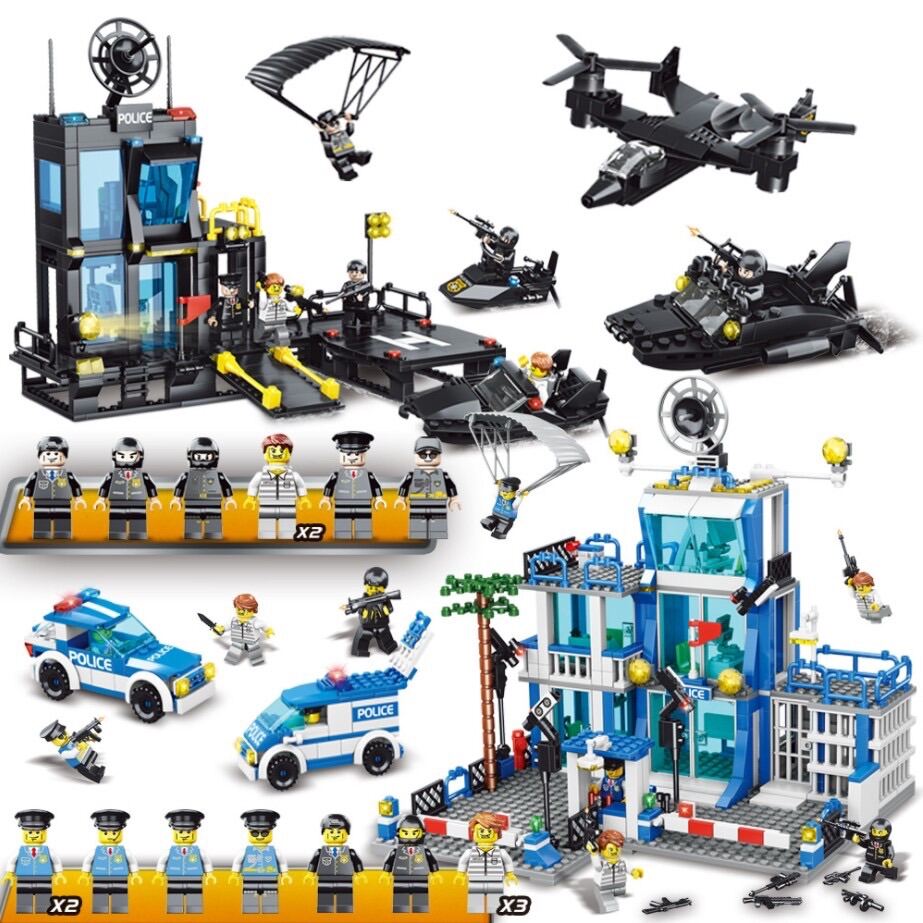 Bộ đồ chơi xếp hình Leg0 trụ sở Swat xanh  Lắp ghép xe cảnh sát  Lắp ráp nhà  Legoo xe cảnh sát