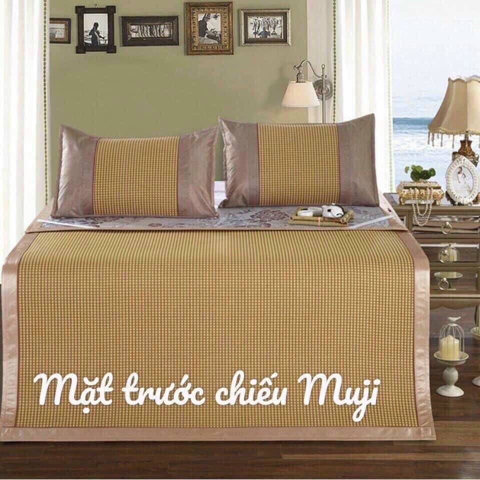 [ Tặng 2 Vỏ Gối ] Chiếu Điều Hoà Muji , Chiếu Điều Hoà Sợi Mây Lót Lụa. Hàng Cao Cấp.