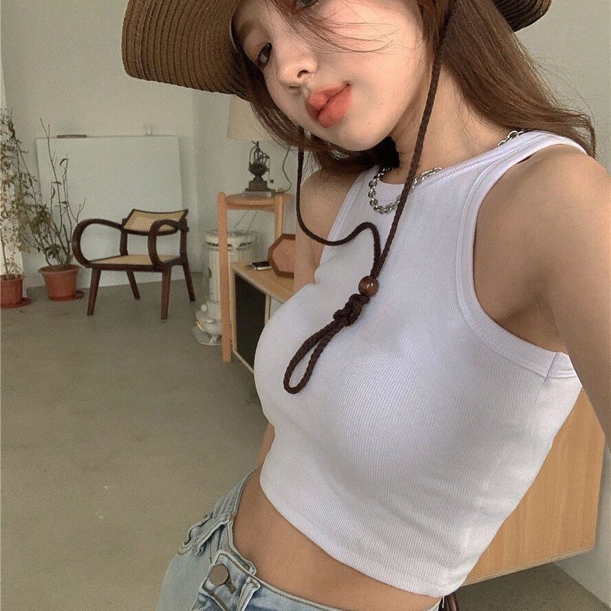 Áo croptop ba lỗ body kiểu dáng basic chất liệu len tăm