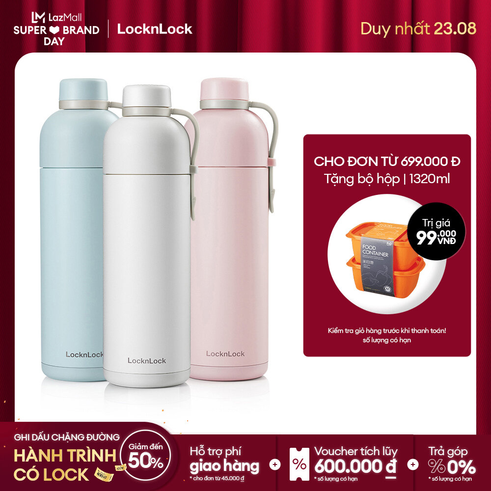 [Duy nhất 23.8 - Mua ngay] Bình giữ nhiệt Lock&Lock Belt Bottle 490ml - LHC4267 - Màu Pastel - Inox an toàn - Có quai xách kèm cố định nắp bình