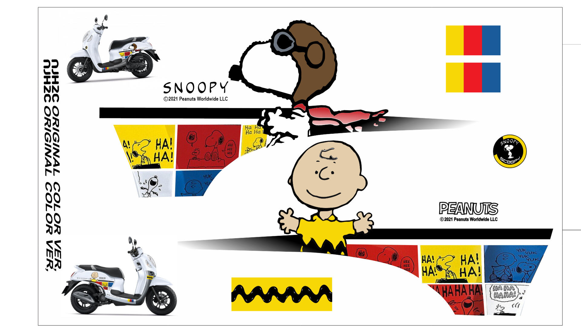 Tem rời dán xe scoopy cậu bé- dog dán xe trắng
