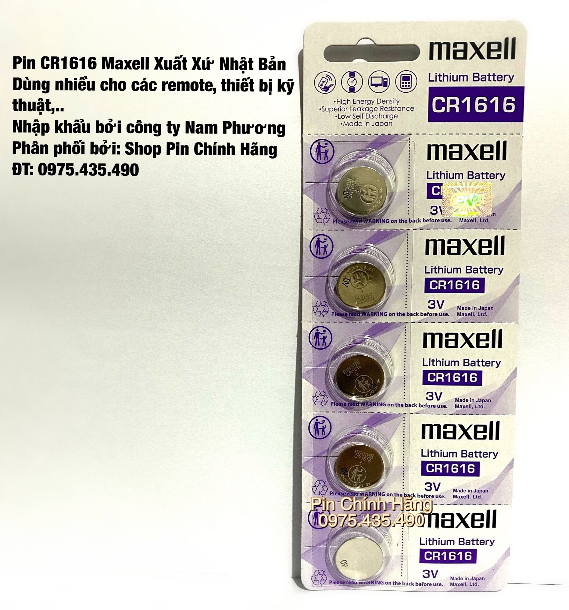 Pin CR1616 Maxell Lithium 3V Chính Hãng Vỉ 5 Viên Made in Japan