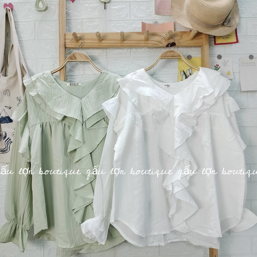 áo kiểu phối bèo tay bo tiểu thư