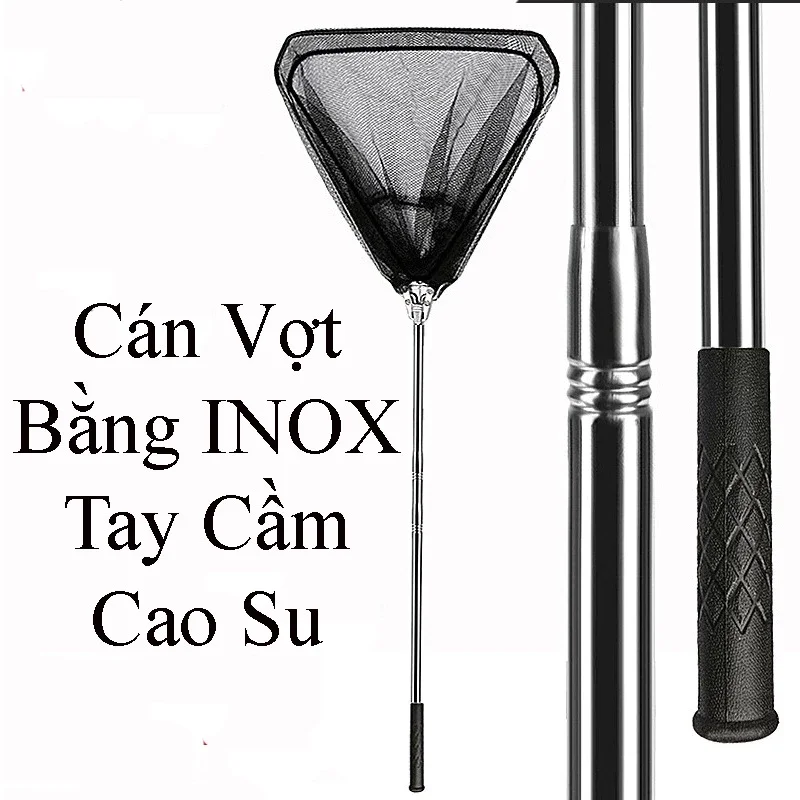Vợt Cá Inox Tam Giác Gấp Gọn Liền Vành Tiện Lợi 2m1
