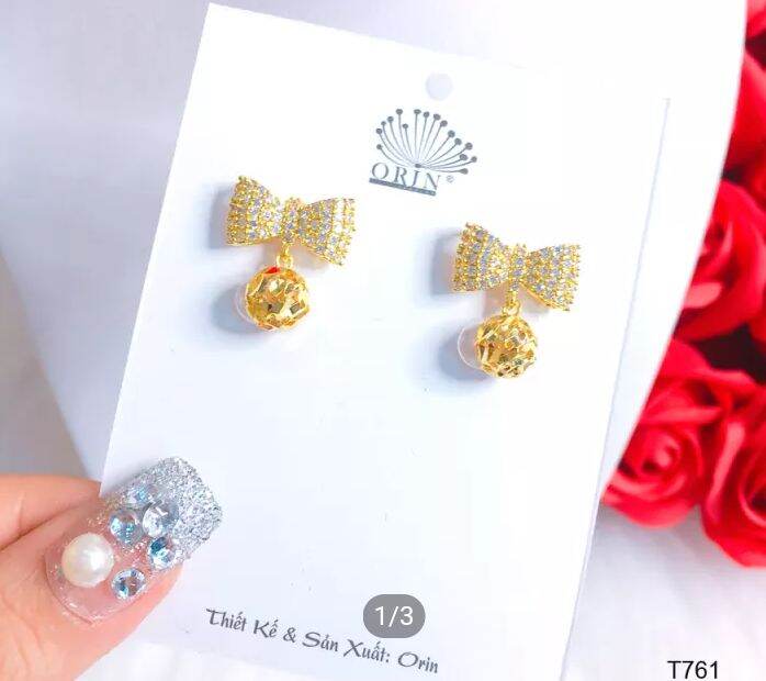 Bông tai, khuyên tai tròn nơ tòn ten đính đá thời trang
