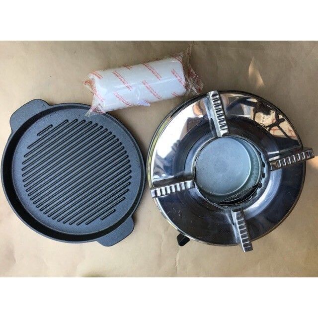 Combo bếp cồn inox- chảo gang đen tặng 1 cốc cồn thạch