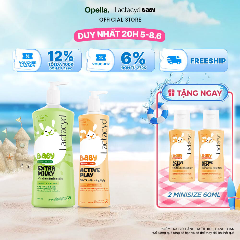 Bộ Sữa Tắm Gội Trẻ Em Lactacyd Baby Extra Milky Làm Sạch Dịu Nhẹ và Dưỡng Ẩm Vượt Trội Size Jumbo 800ml + Chai Sữa Tắm Gội Trẻ Em Active Play 500ml