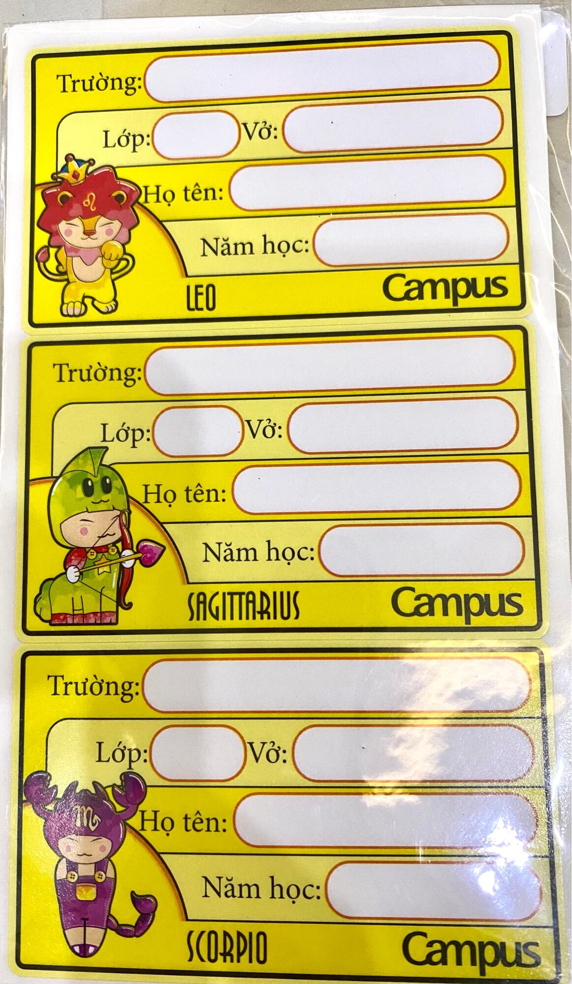 Tập nhãn vở campus (1 tập 24 cái nhãn)