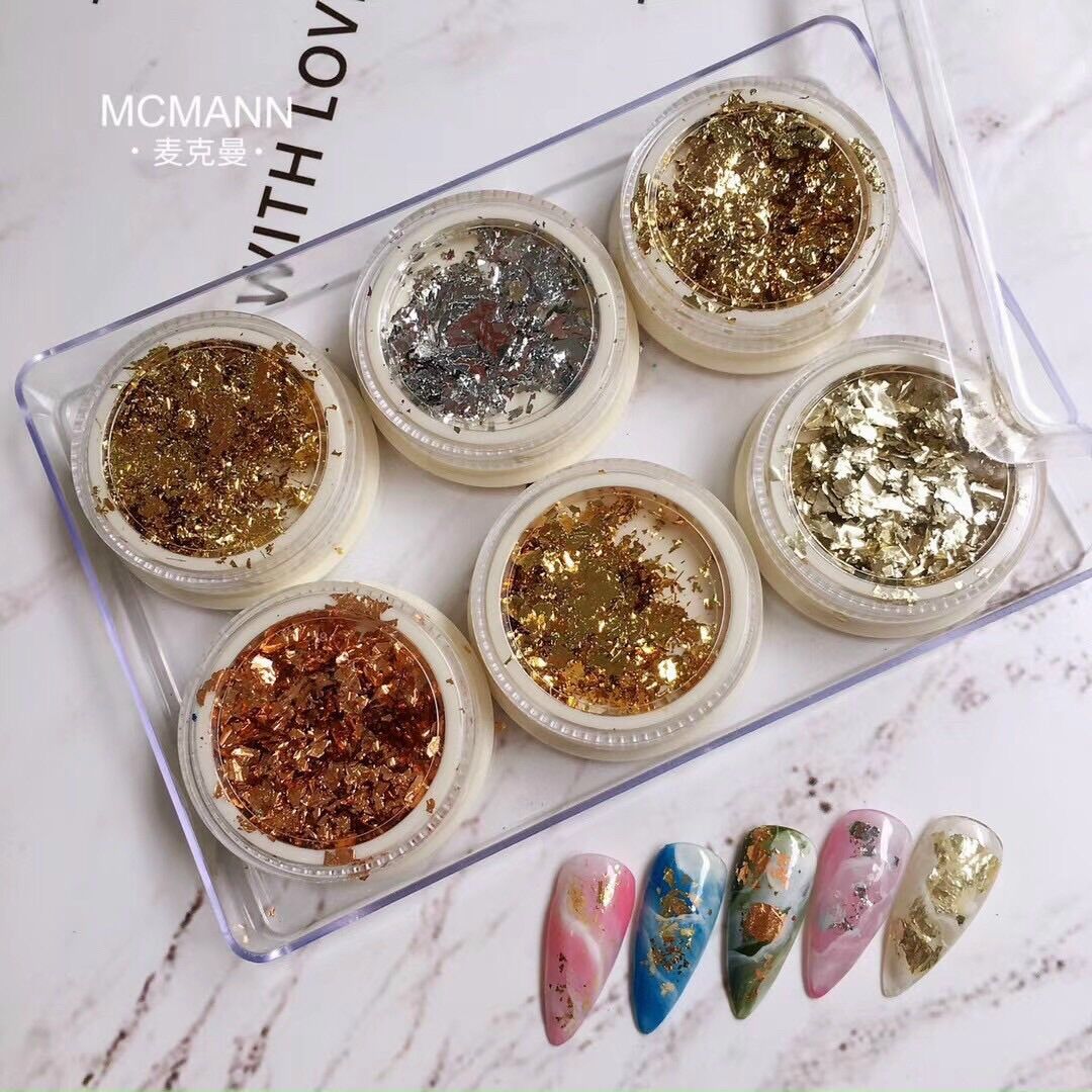 Giấy bạc trang trí móng tay set gồm 6 hũ