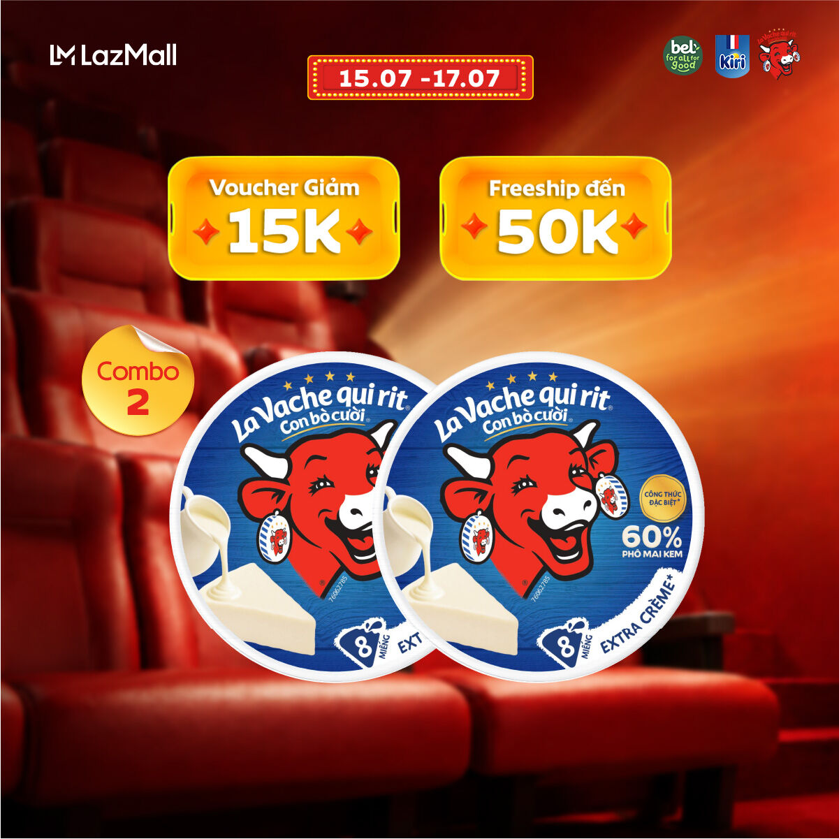 Combo 2 Phô Mai Con Bò Cười Extra Crème 8 Miếng 112G - La Vache Qui Rit