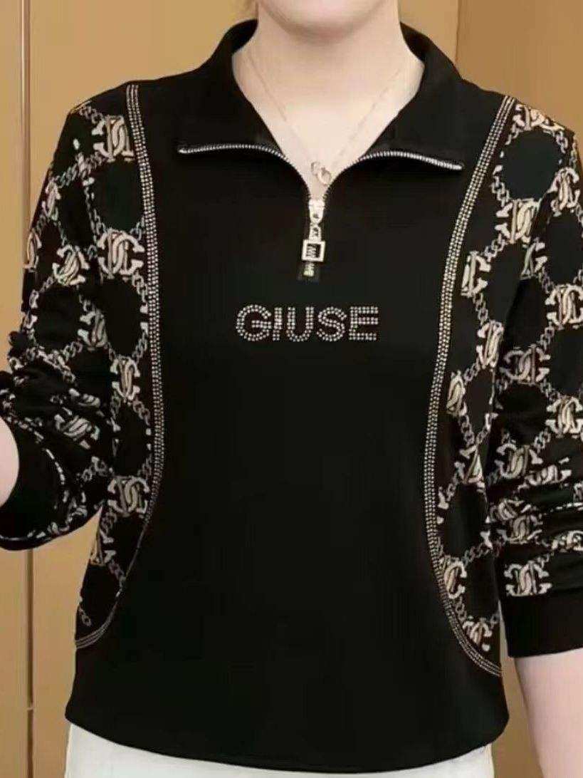HUAXUNRAN | Áo Thun Dài Tay Elegante Giảm Tuổi Cho Phụ Nữ Trung Niên Size Lớn Rộng 2025 Xuân Thu