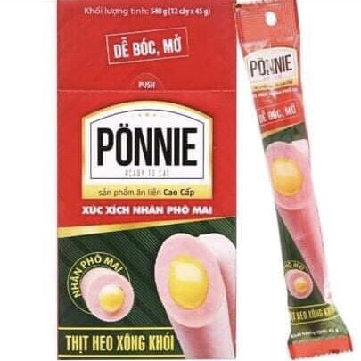 Xúc Xích Ponnie Heo Xông Khói Nhân Phô Mai (Hộp 12 Cây)