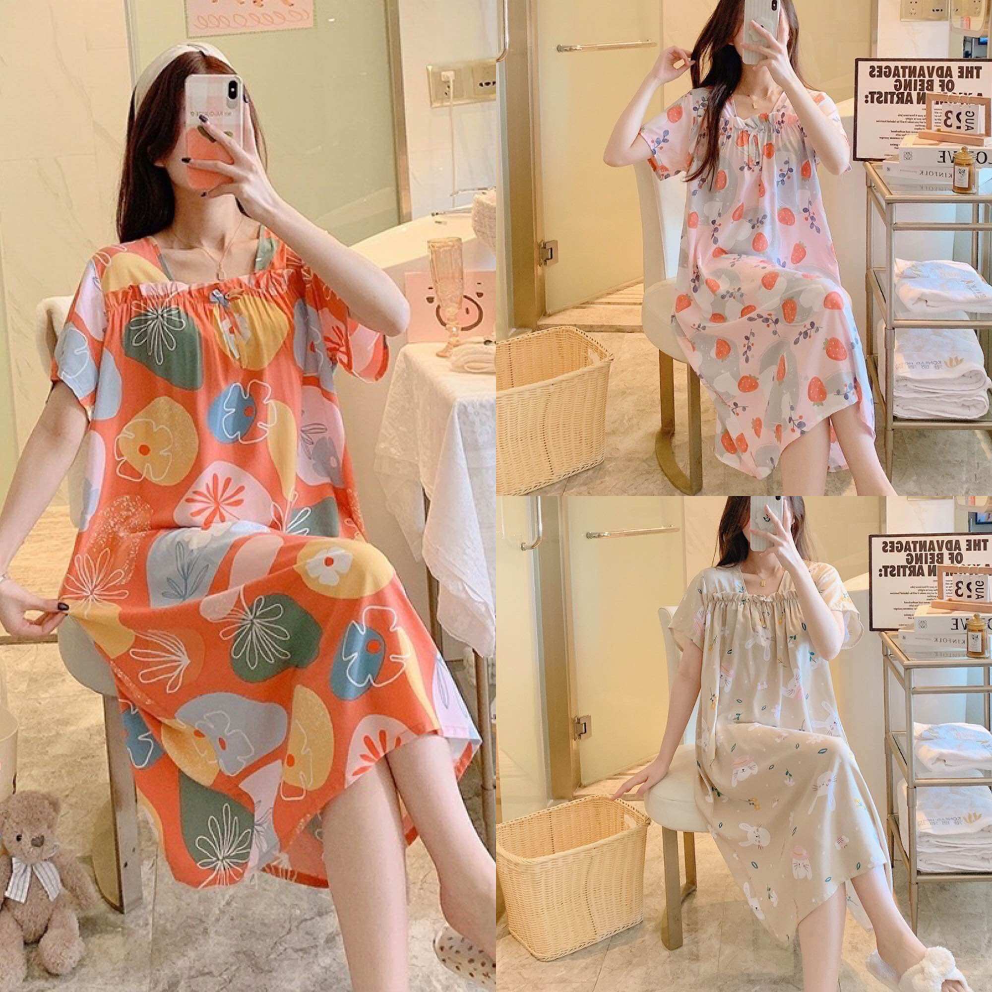 Váy mặc nhà, váy bầu lanh lụa cực nhẹ mát, mềm mịn