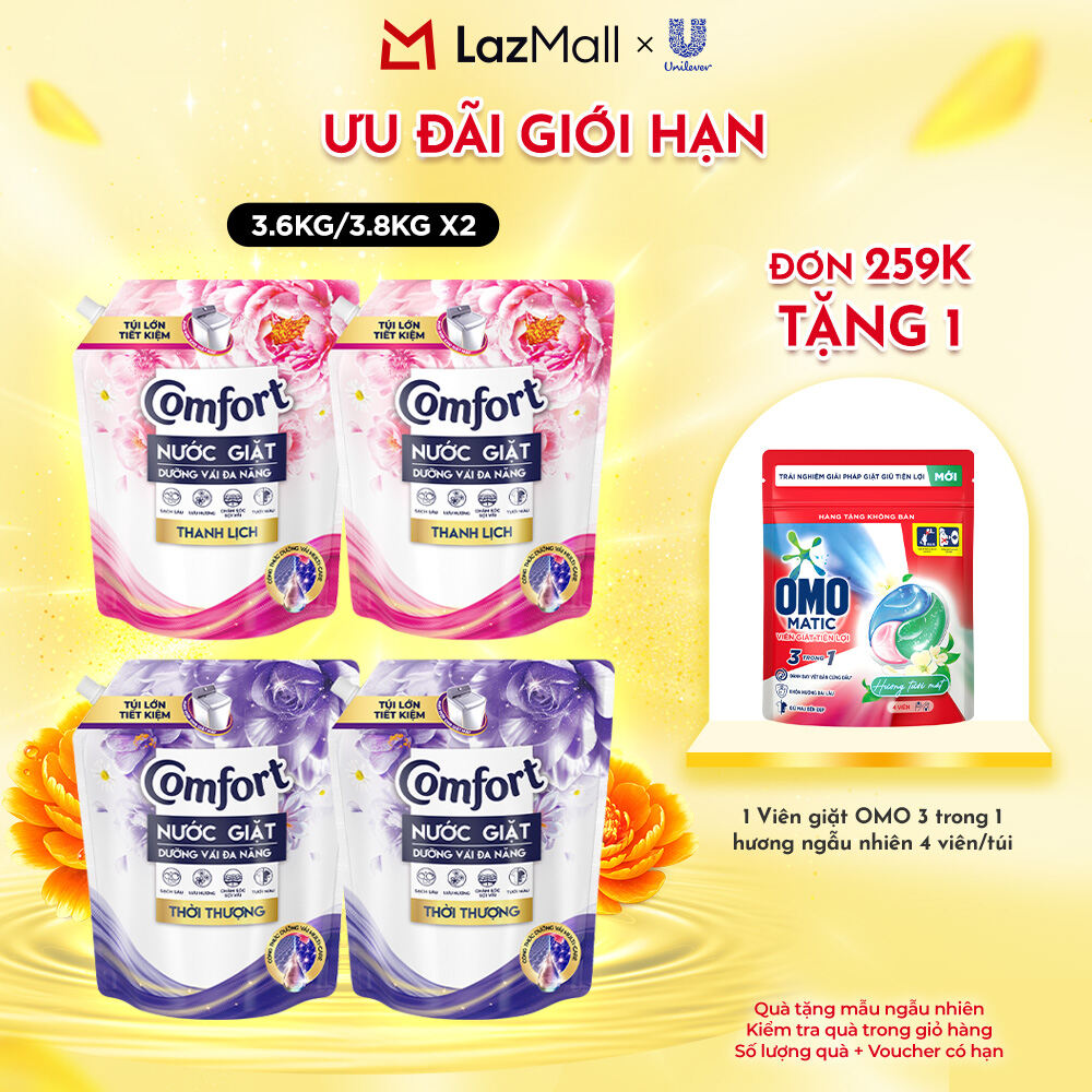 Combo 2 Túi Nước Giặt Comfort Dưỡng Vải Đa Năng 3Kg/ 3.6Kg / 3.8Kg (bao bì tùy lô nhập hàng)