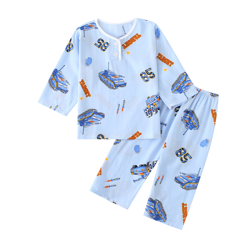 Đồ Ngủ Trẻ Em Mùa Hè Đồ Điều Hòa Bé Gái Bé Trai Đồ Mặc Ở Nhà Mẫu Mỏng Lụa Cotton Trẻ Em Bộ Đồ Tay Ngắn Trẻ Em Mỏng Nhẹ