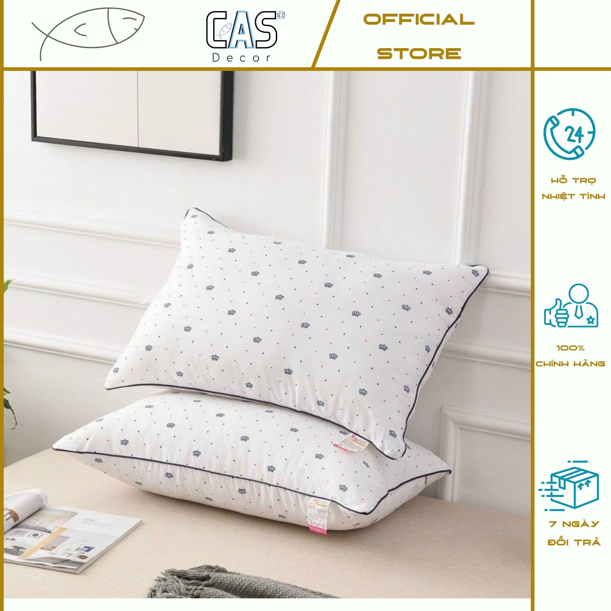 Ruột gối queen trắng bông sợi cao cấp cas decor kích thước 45x65