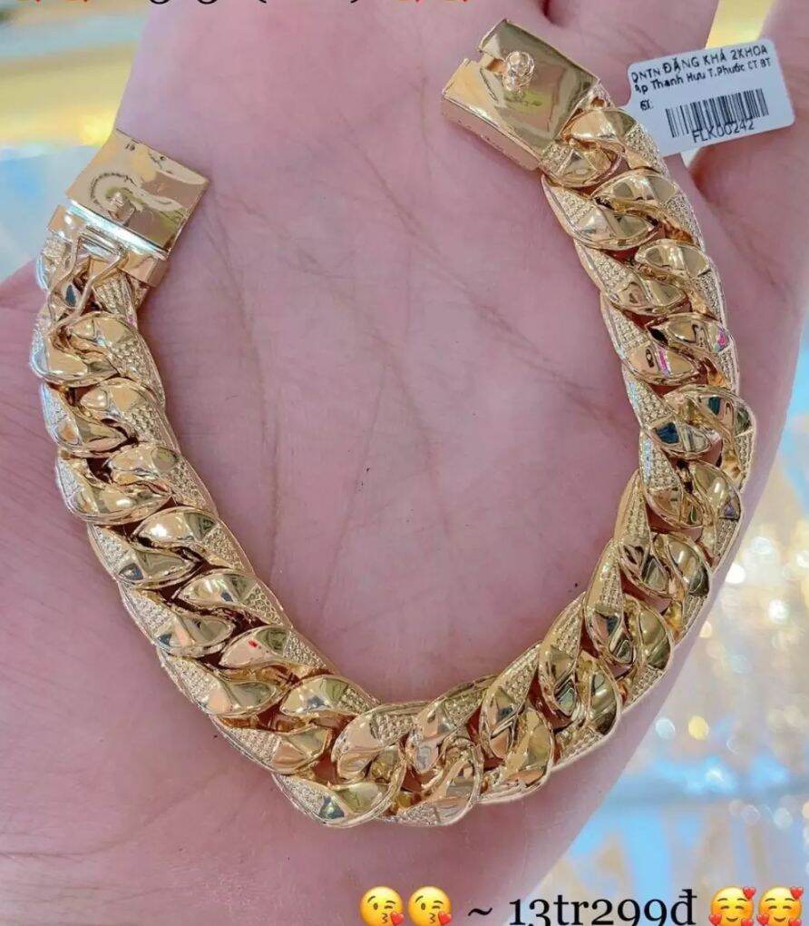 Lắc Tay Nam Mạ Vàng Kiểu Khía Khoá Hộp 01 Cây Vàng 105r - Lắc Đặc Cao Cấp - Nặng Y Vàng Thật