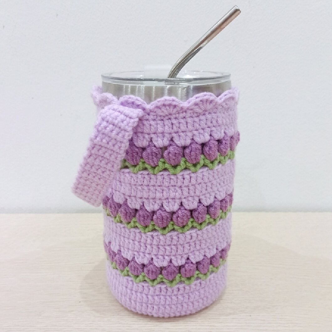 Túi đựng ly giữ nhiệt hoa tulip handmade