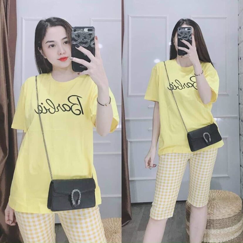 Bộ đồ thun lửng, bộ đồ nữ mặc nhà, bộ thun thêu chất vải cotton dễ thương