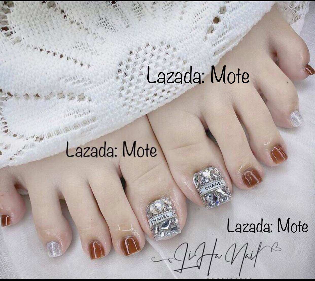 Nailbox - Móng Chân úp nails Màu Nâu phối đá