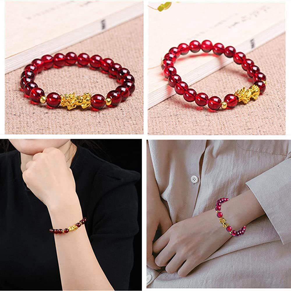 Vòng tay đá Garnet đỏ thiên nhiên 10mm mix tỳ hưu và hạt charm may mắn MHSVM05