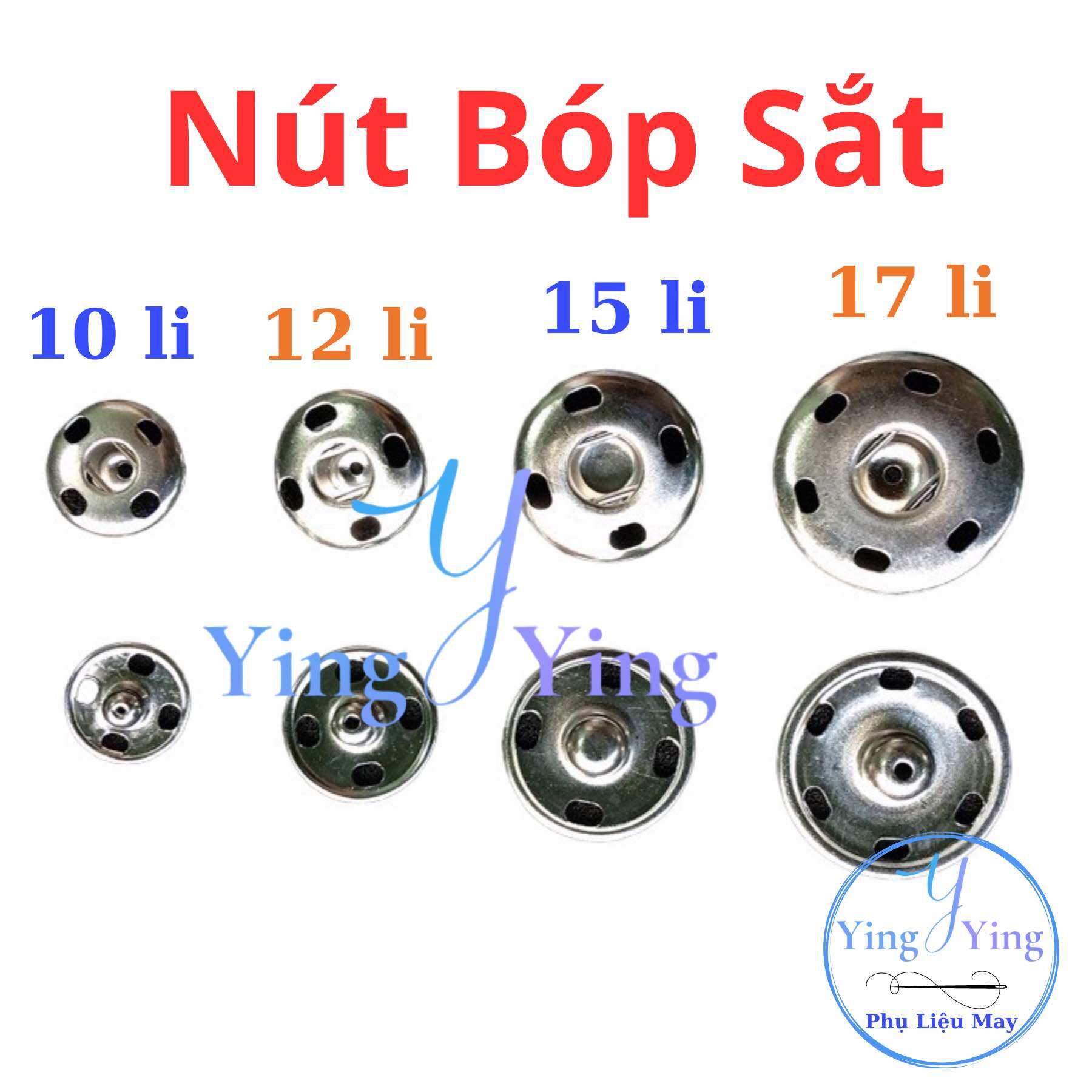 Nút Bóp Sắt, Cúc Bấm Sắt nhiều size ko gỉ sét (1 bịch 50 bộ)