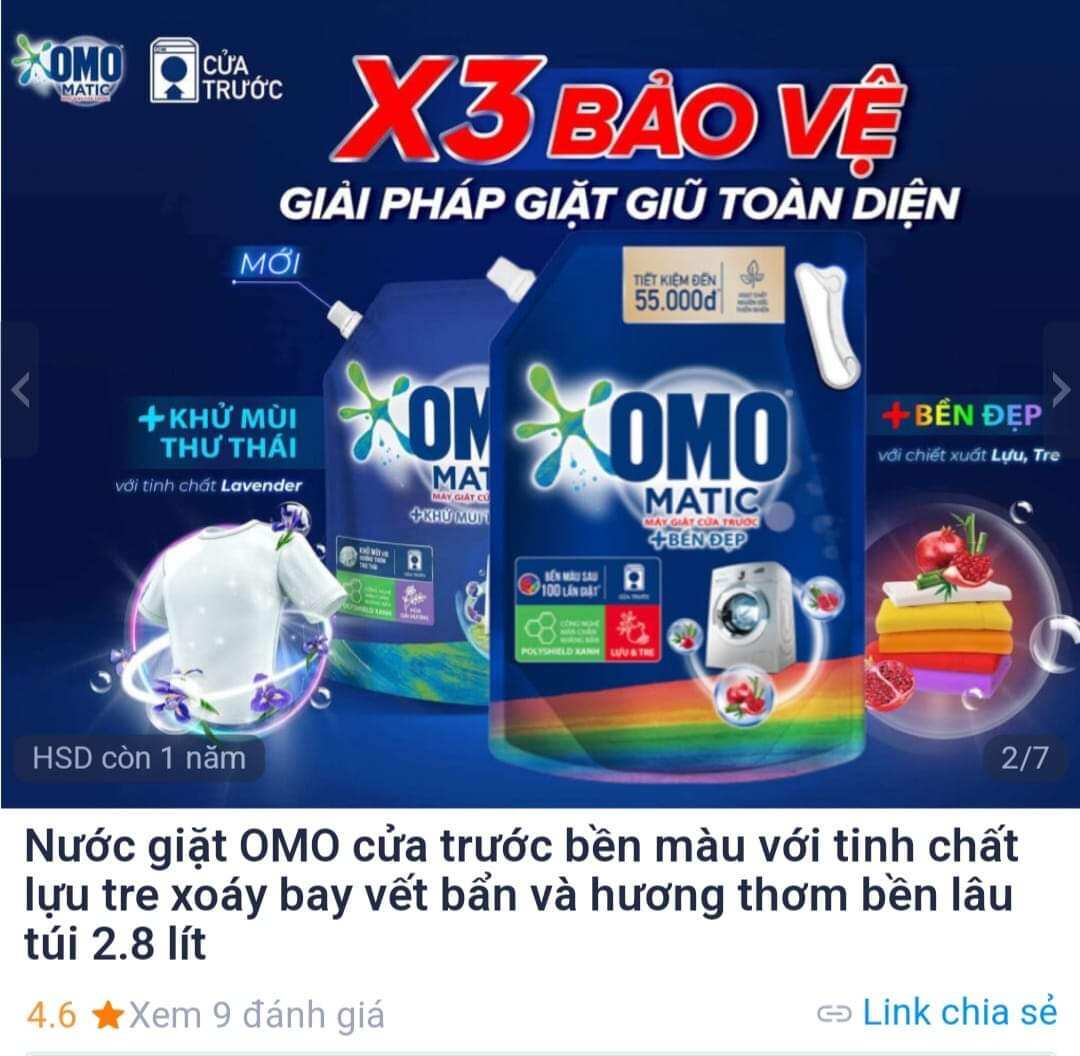 Nước giặt Omo matic 2.8l