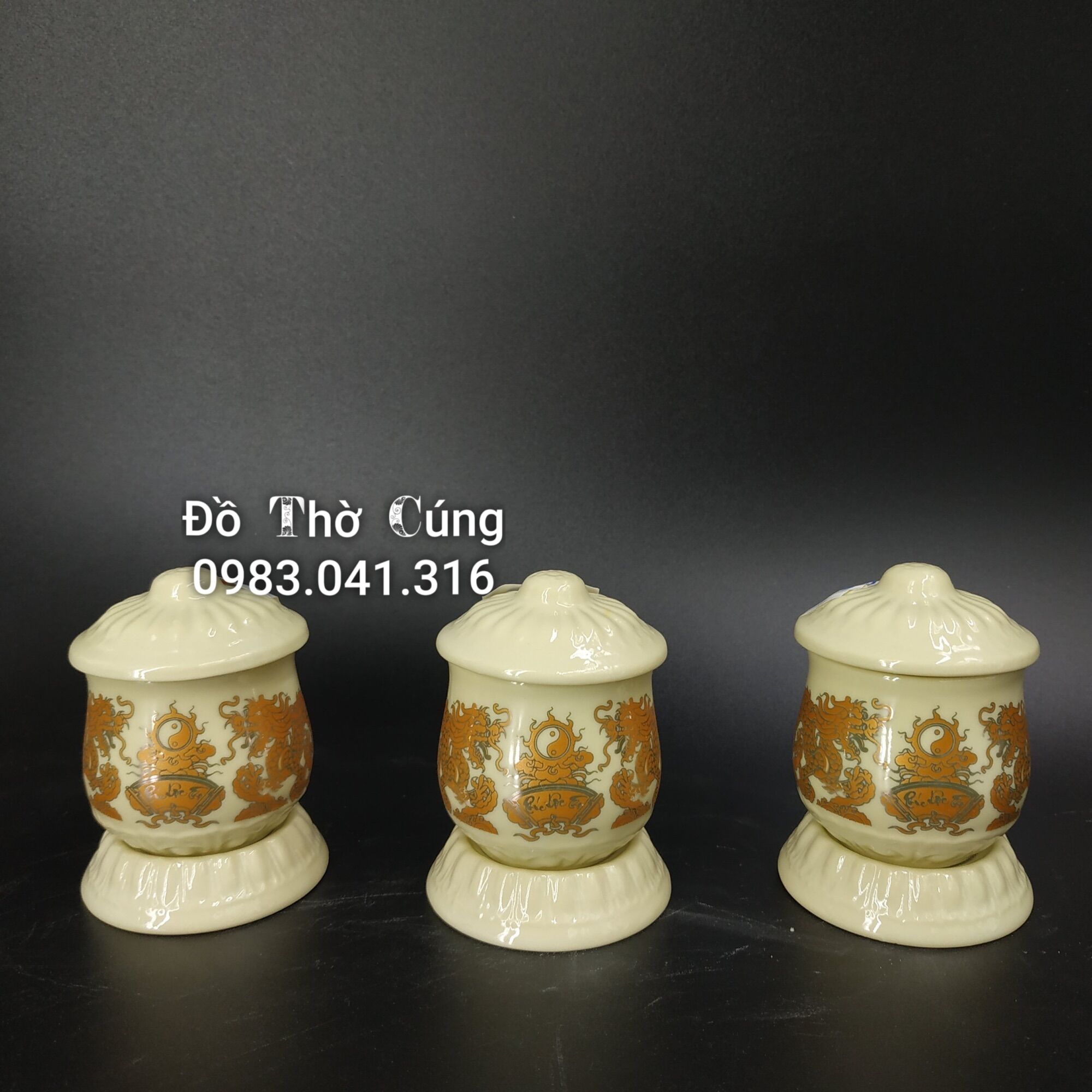 Hũ đựng muối gạo nước màu Vàng, Ngà thờ cúng có đế
