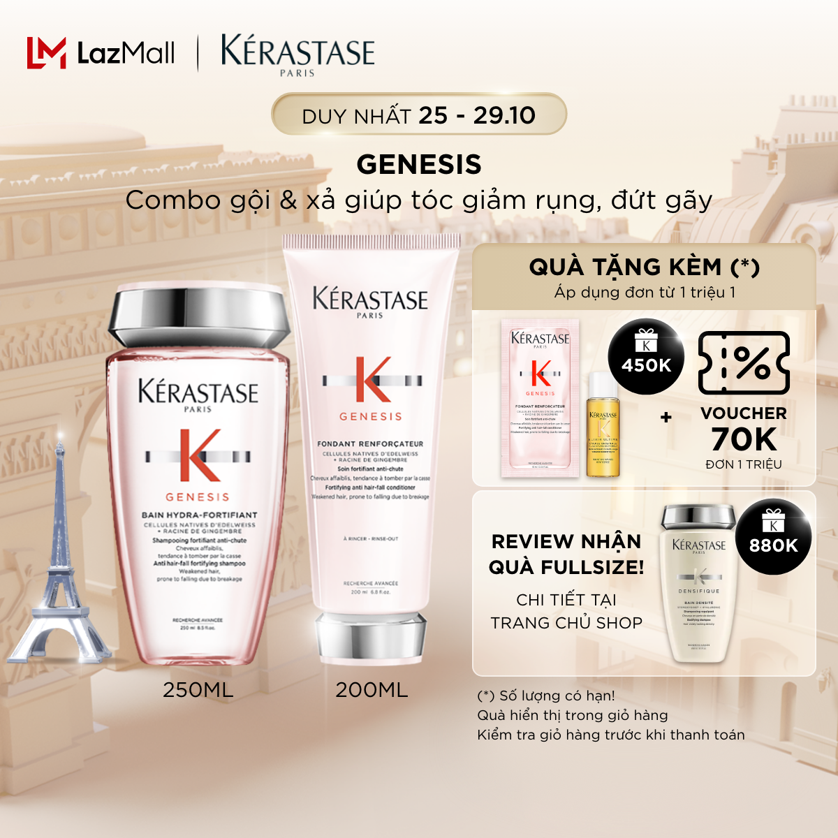 Bộ gội xả ngừa tóc gãy rụng Kérastase Genesis Bain HydraFortifiant 250ml Fondant Renforcateur 200ml