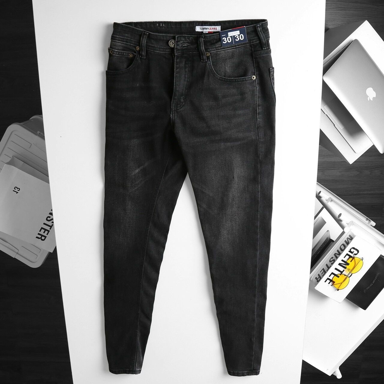 Quần jean nam ống ôm Màu đen xám Quần bò nam ống côn jeans co gia r