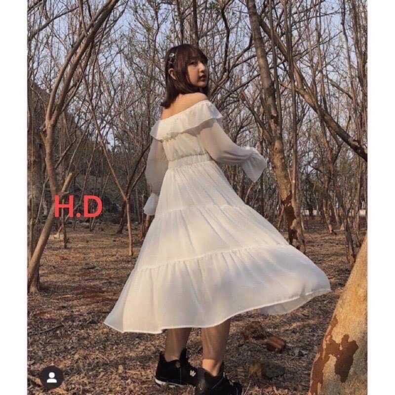 Váy trễ vai tay bo dài HD