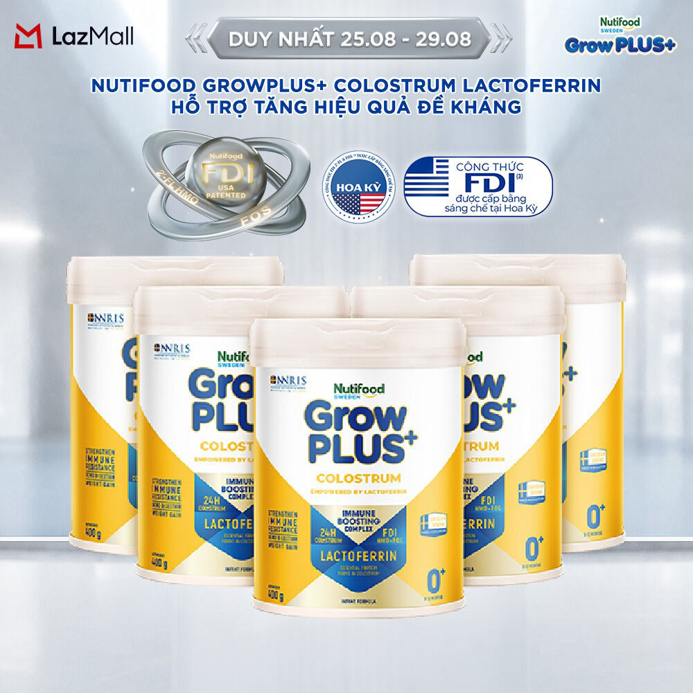 Combo 5 Sữa bột Nutifood Sweden GrowPLUS+ Colostrum Lactoferrin 0+ 400g