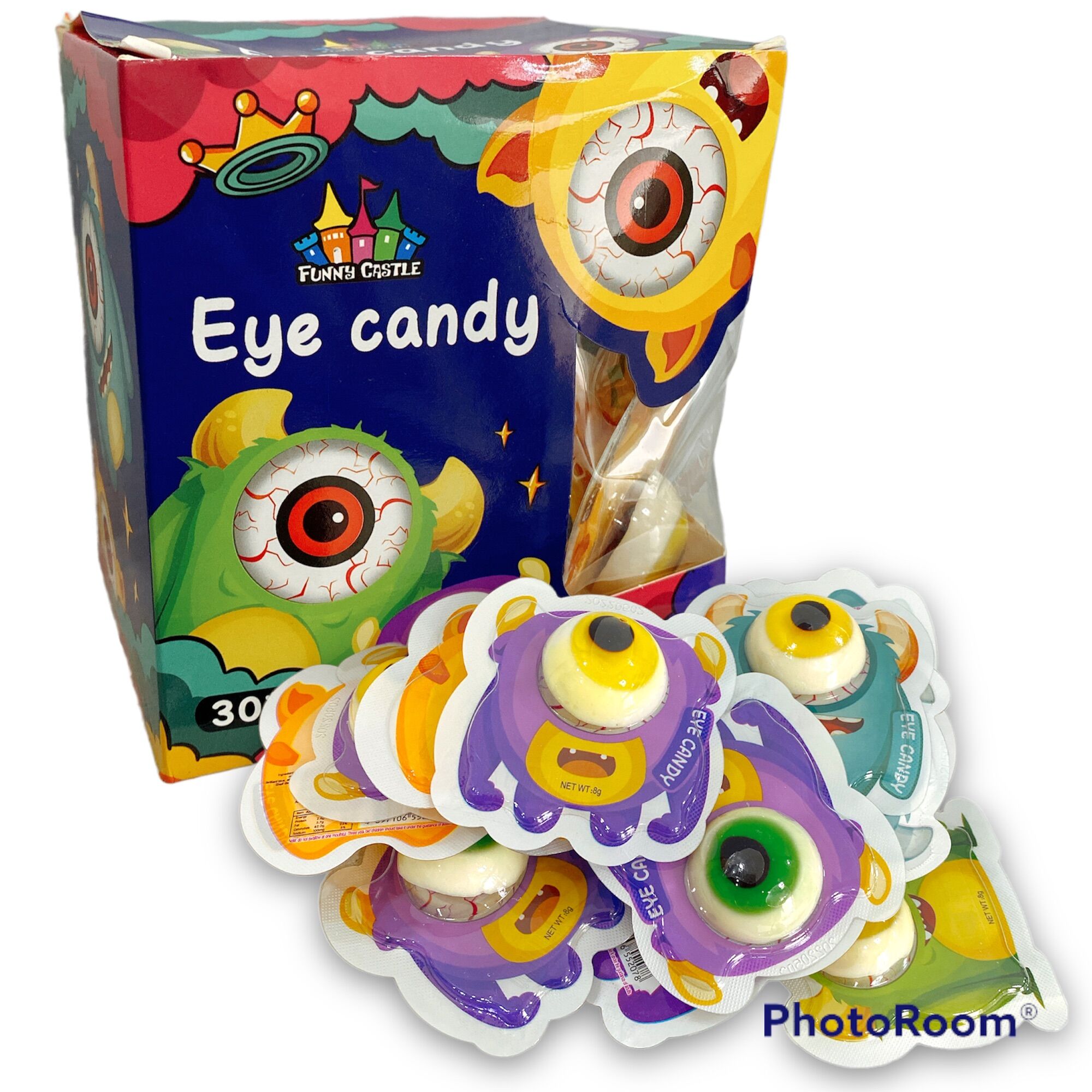 Hộp 30 viên kẹo dẻo hình con mắt Halloween Eye Candy Funny Castle HongKong. Date mới 12 tháng