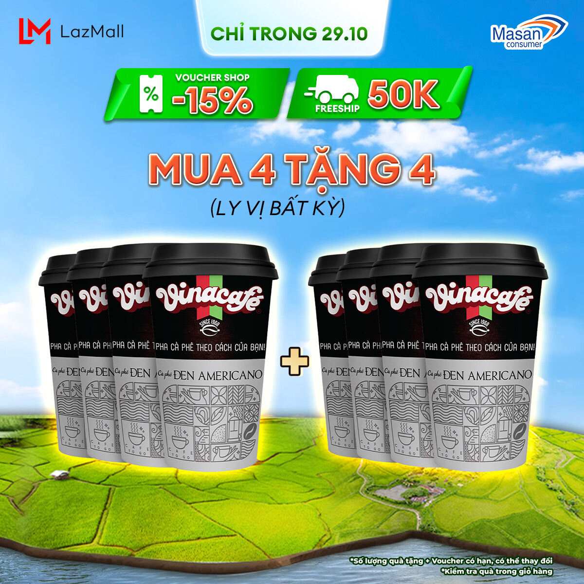 [CHỈ TRONG 25-29.10 VOUCHER 20% CHO ĐƠN TỪ 199K]  (Chọn loại) Combo 4 Vinacafé Ly Các Vị